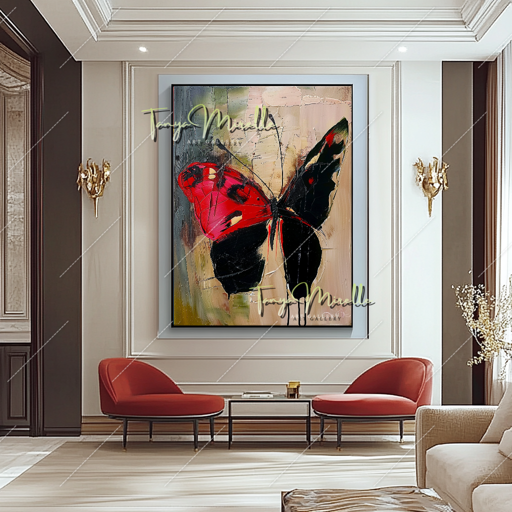 Vibrant Abstract Butterfly Canvas Oil Painting #206 – Large – Oil on Canvas – {{ product.title }} canvas artwork by Tanya Mirelle – modern wall decor – original artwork for home, living room, office, or gallery – original artwork by BETSY-ART GALLERY