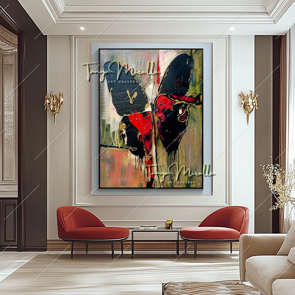 Vibrant Abstract Butterfly Canvas Oil Painting #206 – Large – Oil on Canvas – {{ product.title }} canvas artwork by Tanya Mirelle – modern wall decor – original artwork for home, living room, office, or gallery – original artwork by BETSY-ART GALLERY