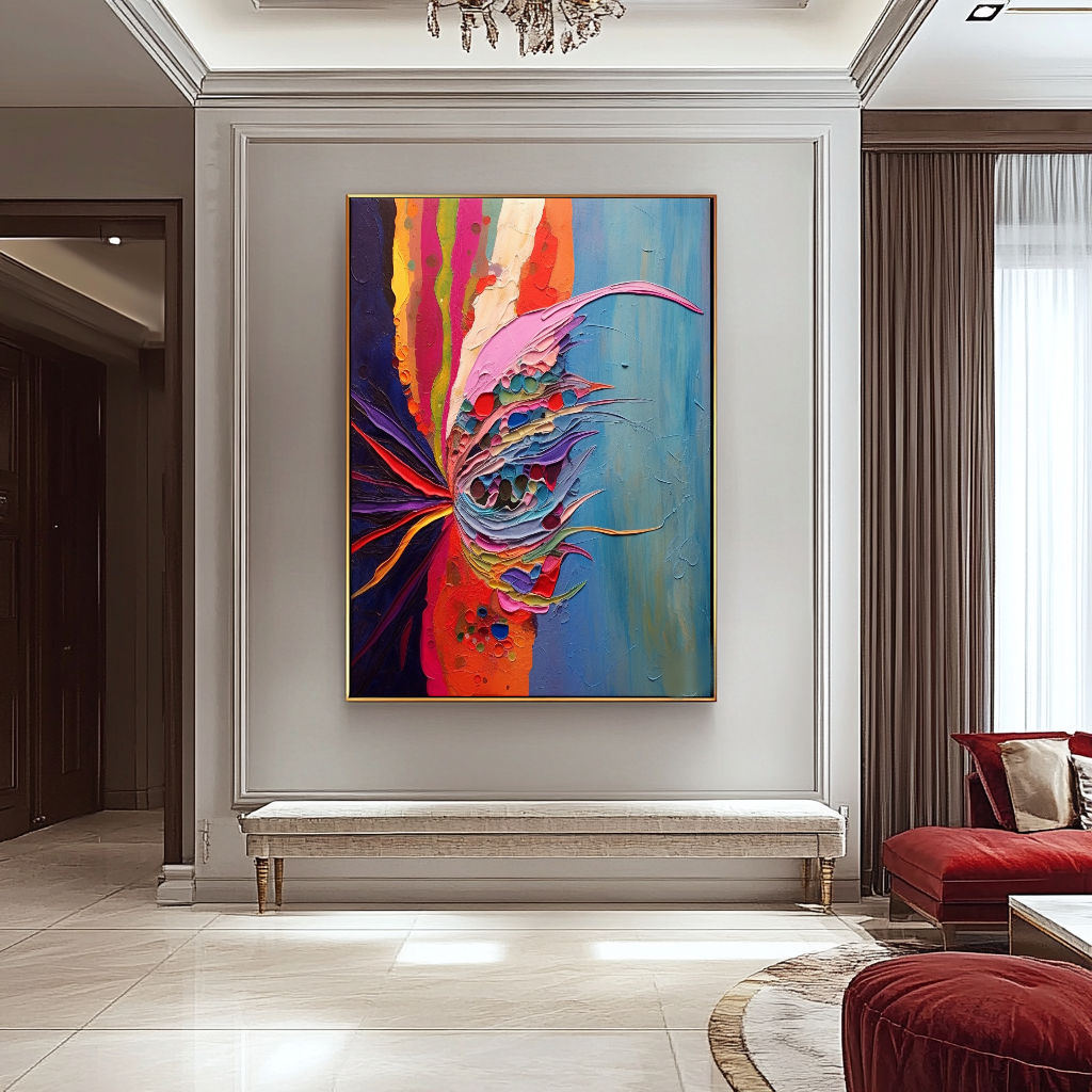 Deep Colors Blue Red Abstract Art - Modern Impasto Oil Painting on Canvas for Living Room, Office, Hotel – Large – Oil on Canvas – {{ product.title }} canvas artwork by Tanya Mirelle – modern wall decor – original artwork for home, living room, office, or gallery – original artwork by BETSY-ART GALLERY