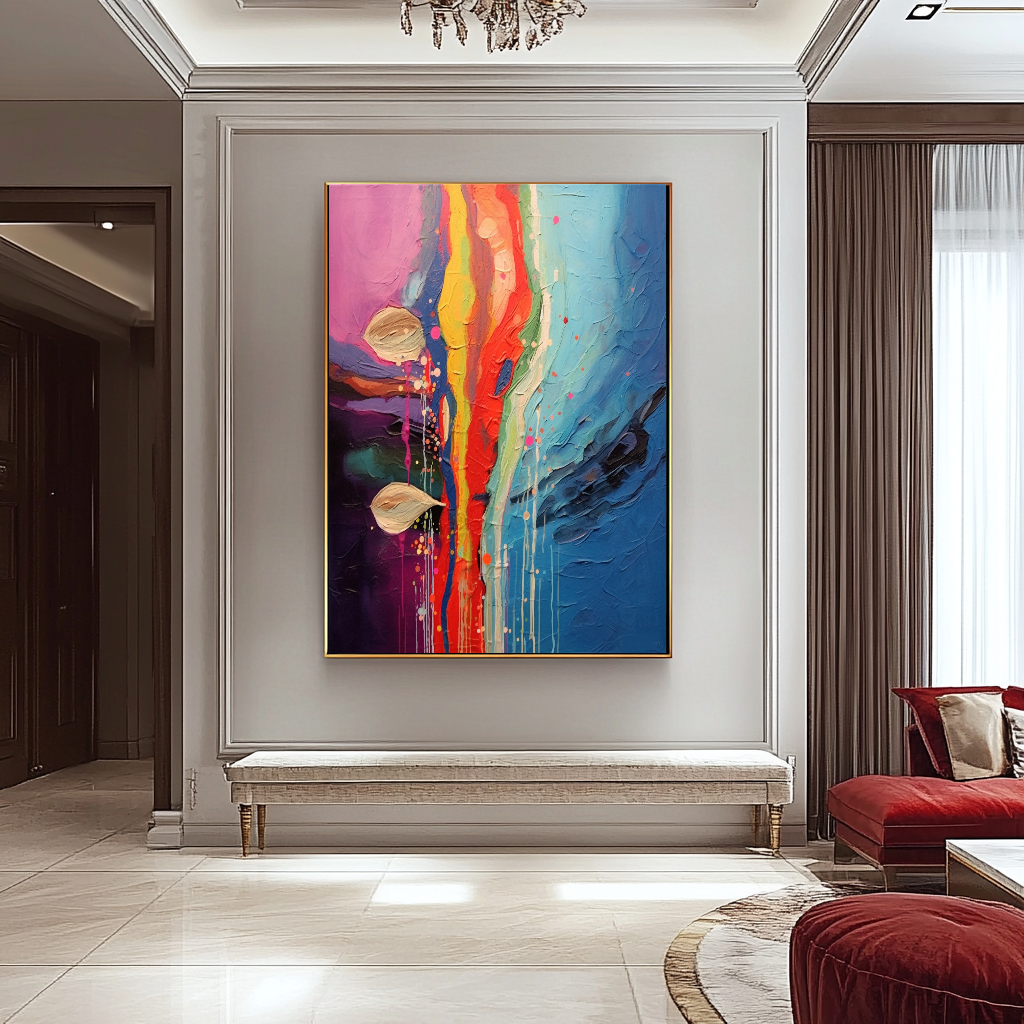 Deep Colors Blue Red Abstract Art - Modern Impasto Oil Painting on Canvas for Living Room, Office, Hotel – Large – Oil on Canvas – {{ product.title }} canvas artwork by Tanya Mirelle – modern wall decor – original artwork for home, living room, office, or gallery – original artwork by BETSY-ART GALLERY