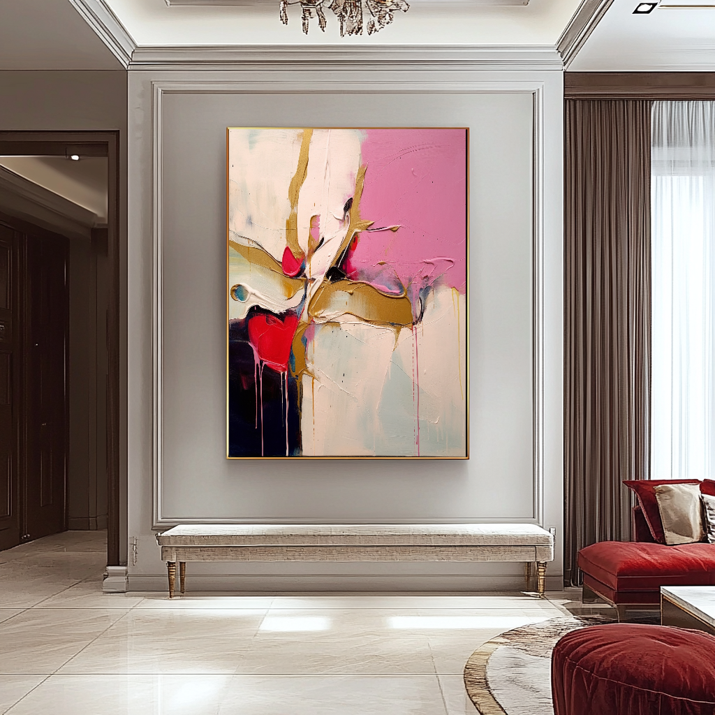 Pastel Pink Beige Abstract Art - Modern Impasto Oil Painting on Canvas for Living Room, Office, Hotel – Large – Oil on Canvas – {{ product.title }} canvas artwork by Tanya Mirelle – modern wall decor – original artwork for home, living room, office, or gallery – original artwork by BETSY-ART GALLERY