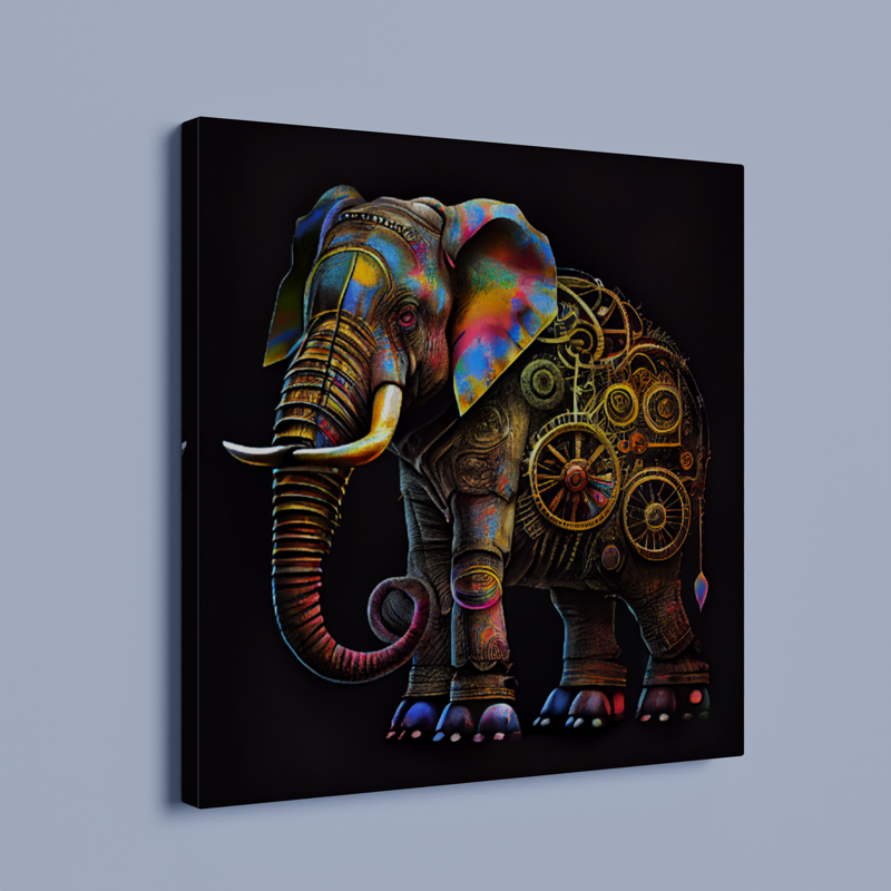 Mechanical Elephant / Stretched Printed Canvas / Unique Wall Art Print