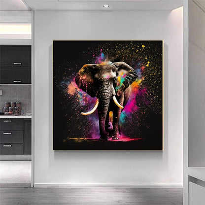 Colorful Elephant Canvas Print - Vibrant Abstract Wall Art, Modern Animal Art