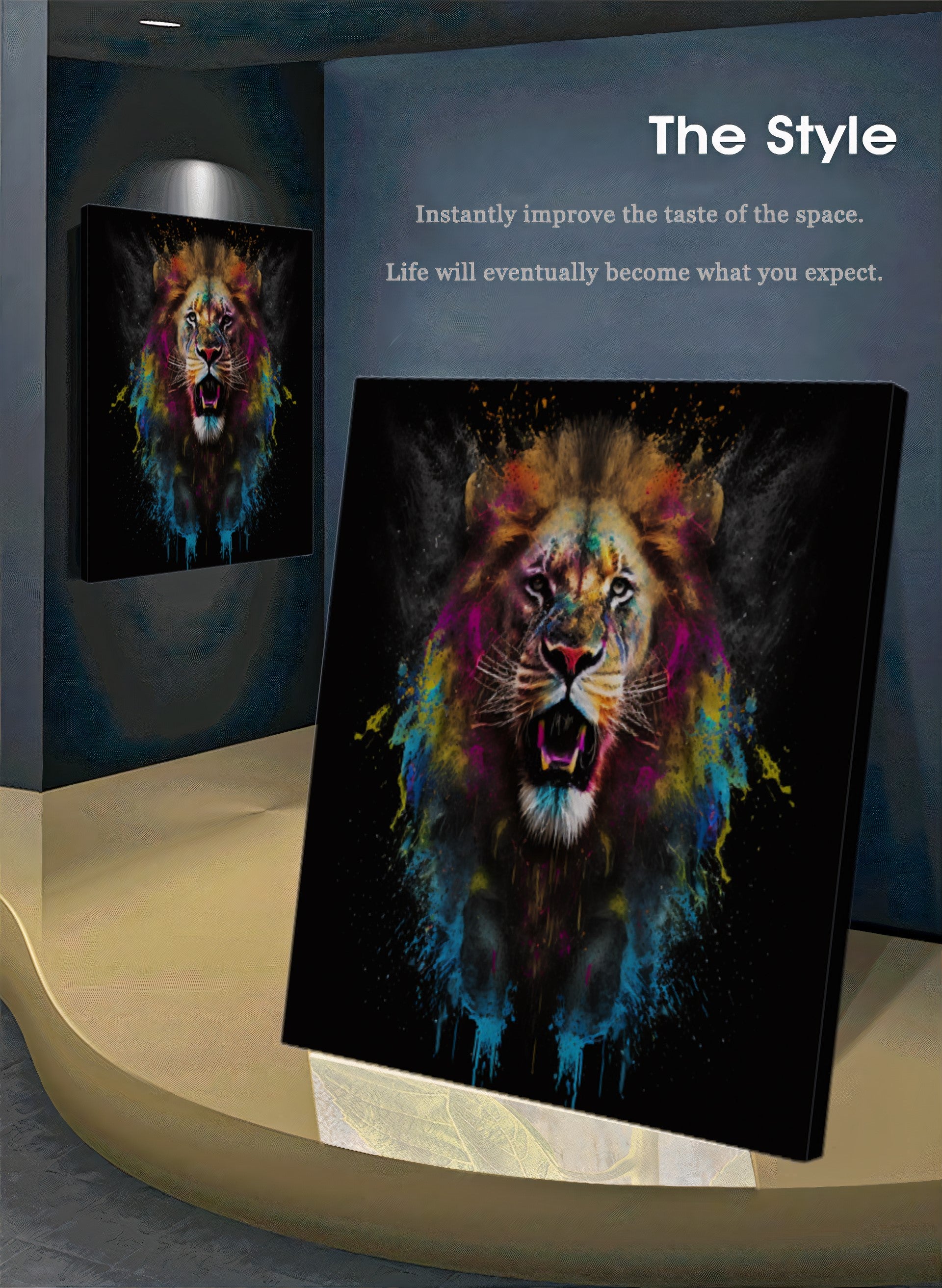 Graffti Colorful Lion - Stretched Printed Canvas - Unique Wall Art Print