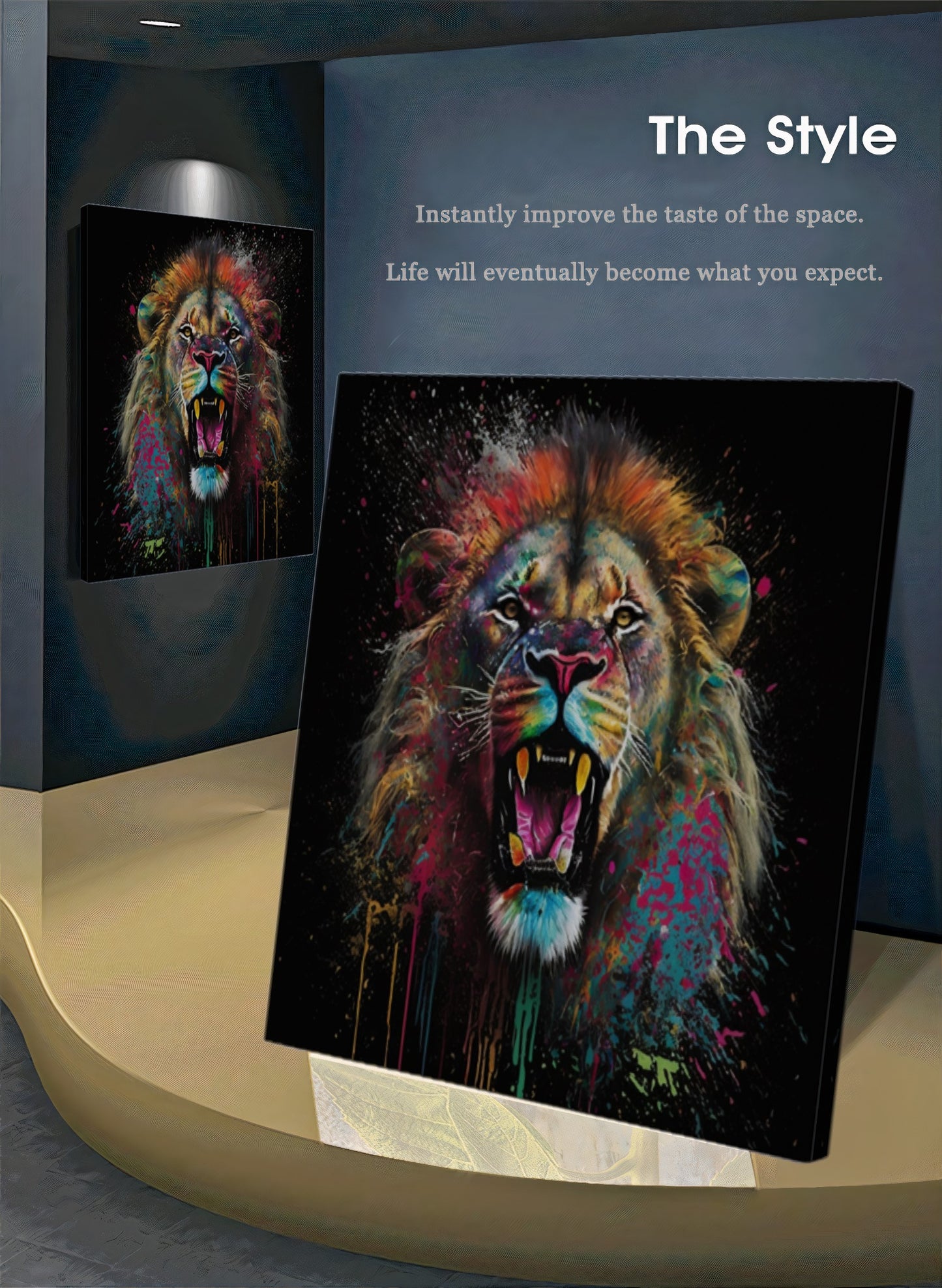 Bold Color Abstract Lion - Stretched Printed Canvas -Modern Wall Art Print