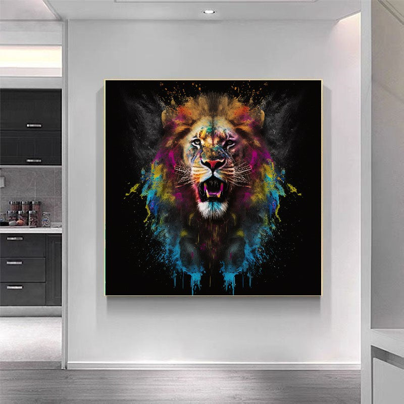 Graffti Colorful Lion - Stretched Printed Canvas - Unique Wall Art Print