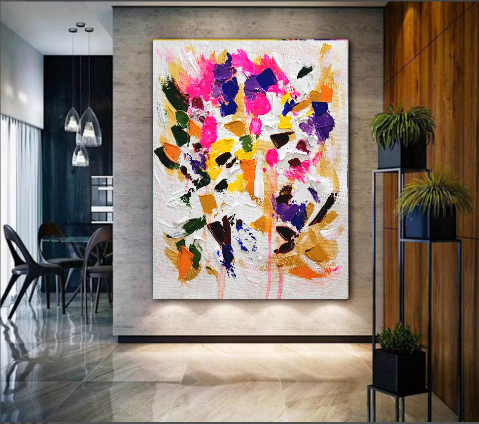 Blooming Radiance - Large Modern Abstract Impasto Oil Painting on Canvas, Colorful Textured Wall Art