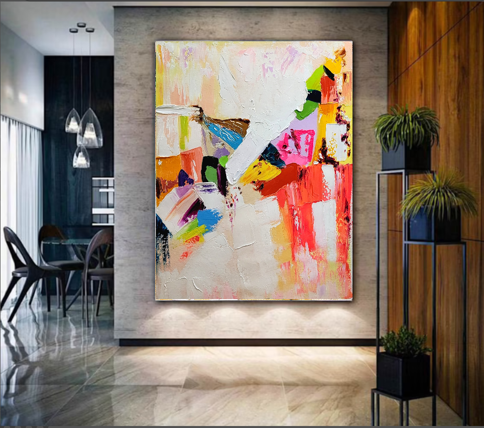 LARGE Modern Abstract Art, Colorful Impasto Oil Painting on Canvas, Vibrant Contemporary rt for Living room