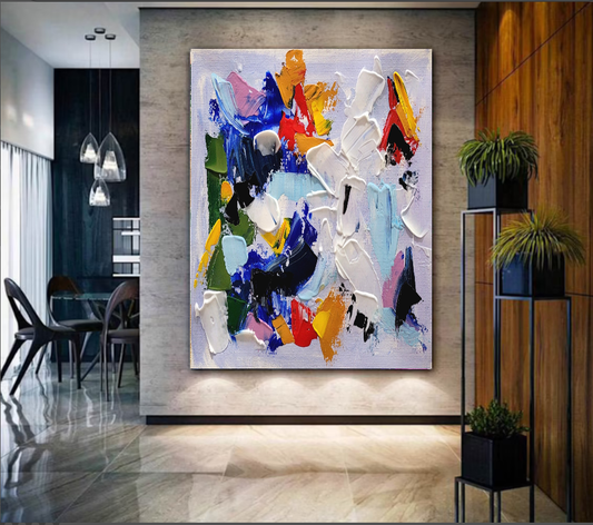 Kaleidoscope of Colors - Large Modern Abstract Impasto Acrylic Painting on Canvas, Vivid Color Textured Wall Art