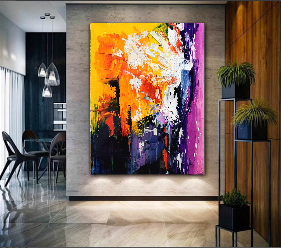 Radiant Explosion - Large Modern Abstract Impasto Acrylic Painting on Canvas, Colorful Textured Wall Art