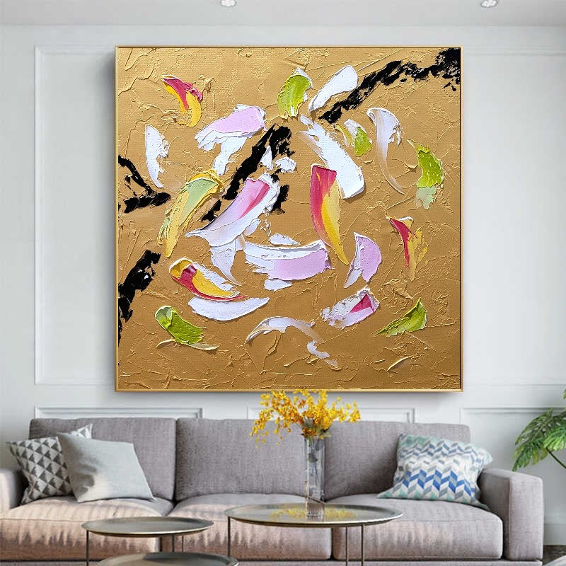 Modern Gold Abstract Art, Impasto Oil Painting on Canvas, Textured Wall Art for Living room