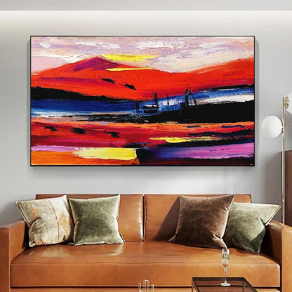 Fiery Twilight - Large Modern Abstract Impasto Oil Painting on Canvas, Colorful Textured Wall Art