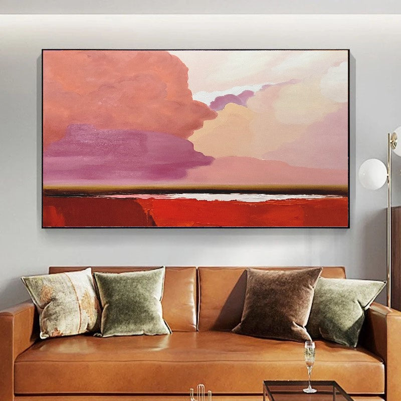 LARGE Modern Abstract Impasto Oil Painting on Canvas, Pink Landscape Art for Living room