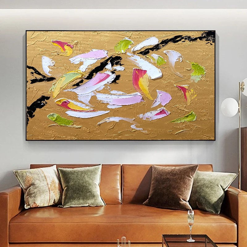 Modern Gold Abstract Art, Impasto Oil Painting on Canvas, Textured Wall Art for Living room