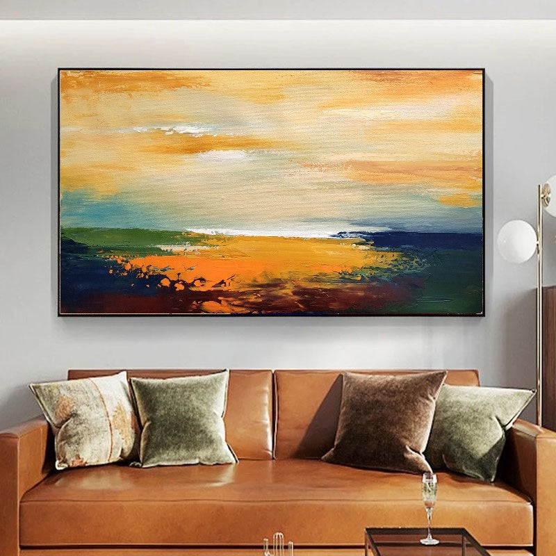 Modern Abstract Seascape Art, Sunset Impasto Oil Painting on Canvas for Bedroom, Living room