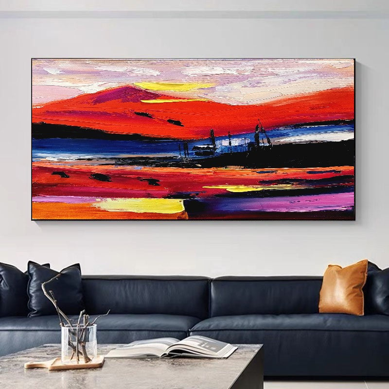 Fiery Twilight - Large Modern Abstract Impasto Oil Painting on Canvas, Colorful Textured Wall Art