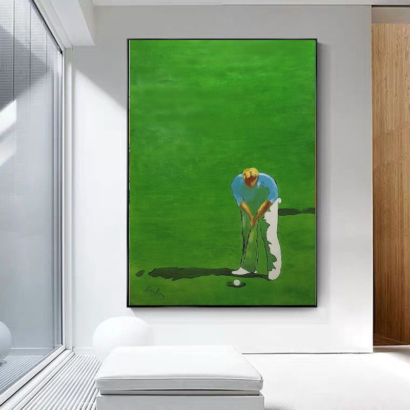 LARGE Modern Abstract Golf Painting on Canvas, Green Painting, Golf Man Art, Modern Interior Design, Sports Art for Office