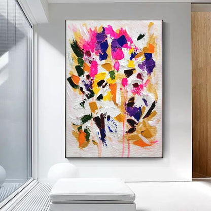 Blooming Radiance - Large Modern Abstract Impasto Oil Painting on Canvas, Colorful Textured Wall Art