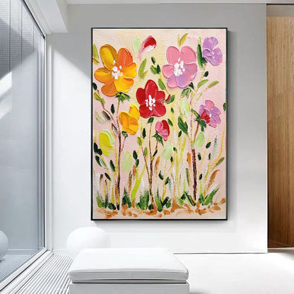 Blossoms in Bloom - Abstract Impasto Oil Painting on Canvas, Modern Abstract Floral Art for Living room, Bedroom