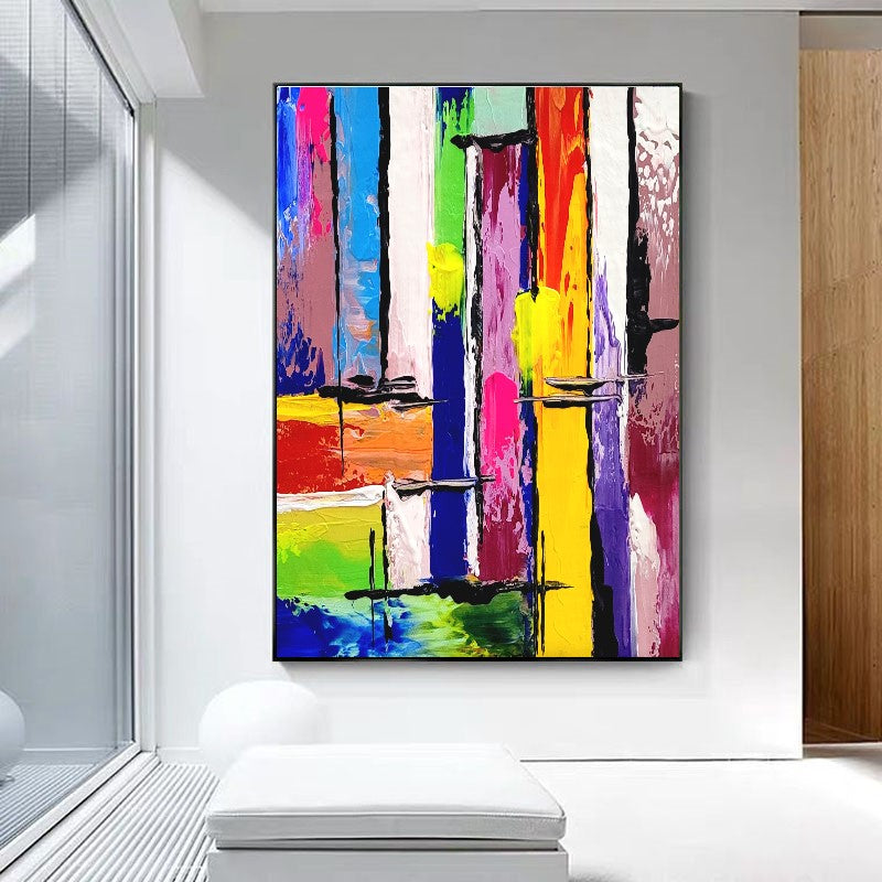 LARGE Colorful Impasto Abstract Painting, Canvas Art, Geometric Modern wall painting for living room