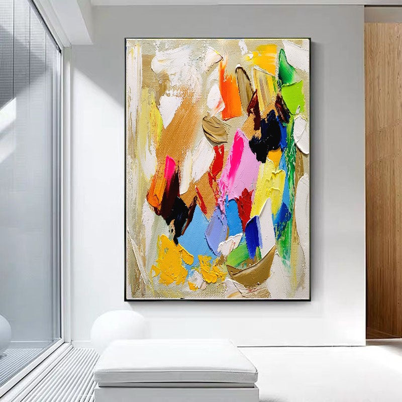 Modern Abstract Impasto Oil Painting on Canvas, Colorful Contemporary Art for Living room