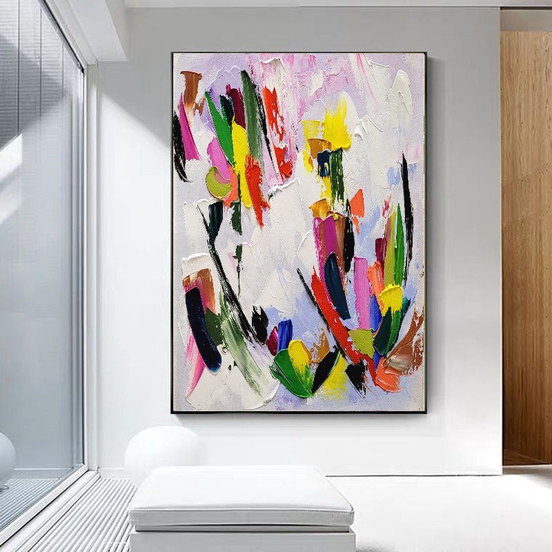 Modern Abstract Impasto Oil Painting on Canvas, Colorful Textured Wall Art for Living room