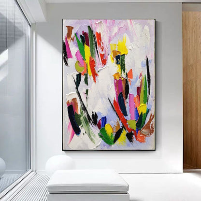 Modern Abstract Impasto Oil Painting on Canvas, Colorful Textured Wall Art for Living room