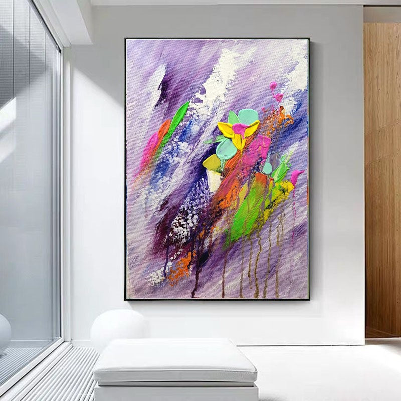 Moden Abstract Art, Floral Acrylic Painting on Canvas for living room