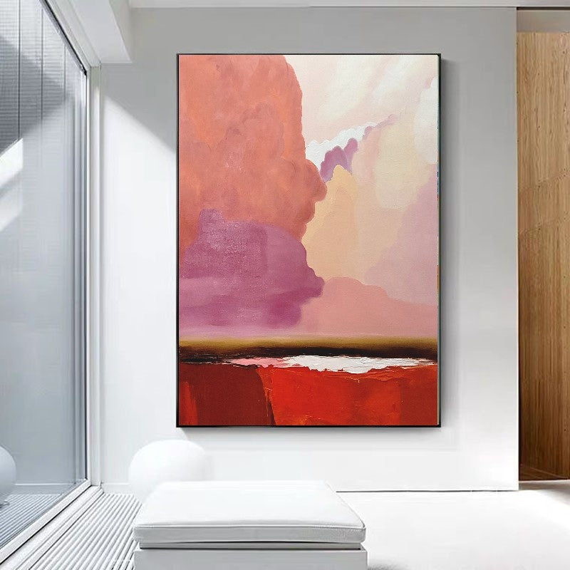 LARGE Modern Abstract Impasto Oil Painting on Canvas, Pink Landscape Art for Living room