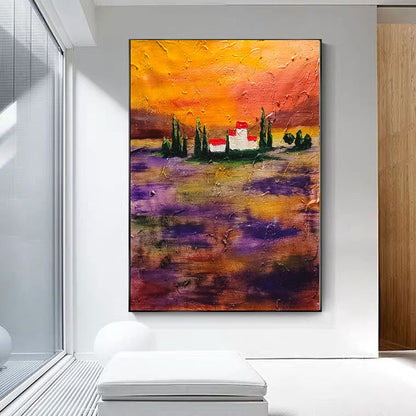 Sunset Landscape - Abstract Painting on Canvas, Mediterranean Art, Textured Wall Art for Living room,Bedroom