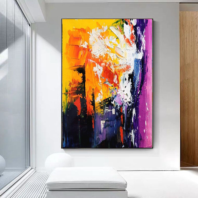 Radiant Explosion - Large Modern Abstract Impasto Acrylic Painting on Canvas, Colorful Textured Wall Art