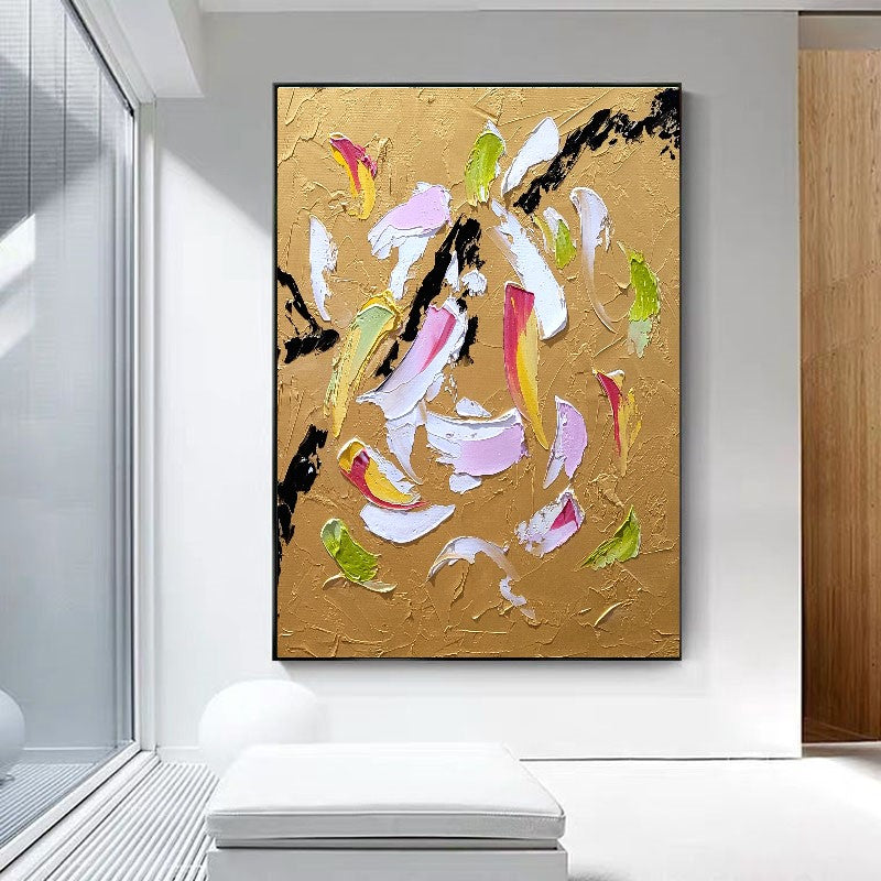 Modern Gold Abstract Art, Impasto Oil Painting on Canvas, Textured Wall Art for Living room