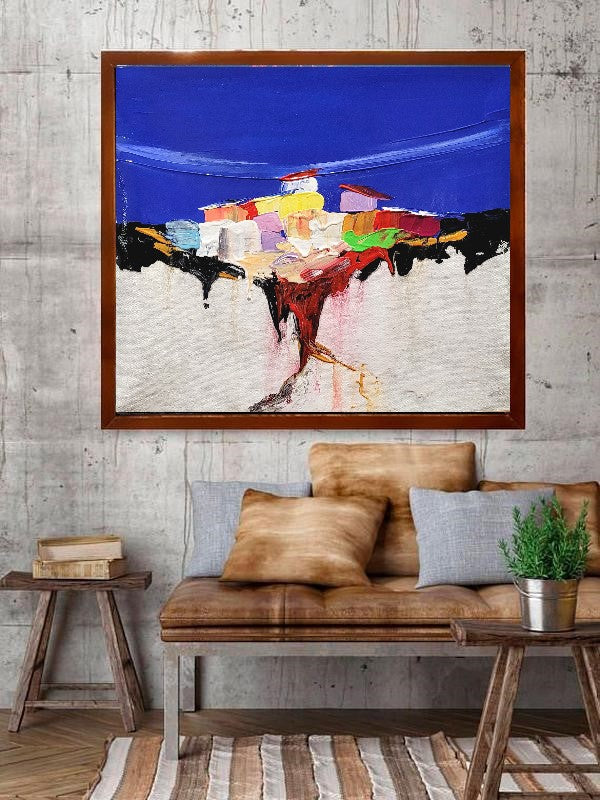 LARGE Abstract Landscape Wall Art, Colorful Impasto Oil Painting on Canvas for Living room