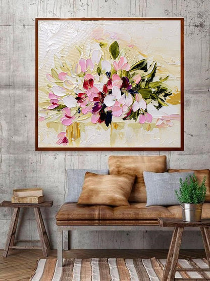 LARGE Floral Impasto Oil Painting on Canvas, Textured Pastel Colors Art, Abstract Modern Wall Art Decor