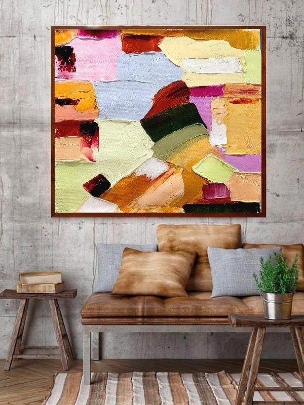 Large Modern Abstract Impasto Oil Painting on Canvas, Colorful Textured Wall Art for living room