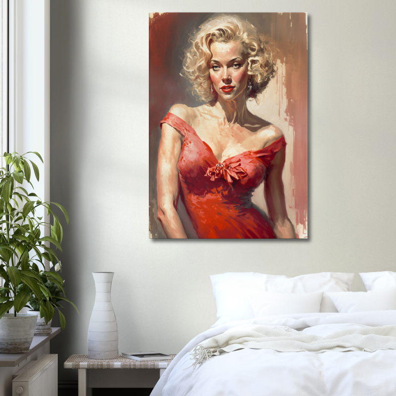 Marilyn Monroe - Iconic Pop Art Canvas Print, Large Stretched Printed Canvas, Modern Wall Art Print Actors Painting art print canvas print canvas wall art celebrity art classic beauty famous actors painting giclée prints glamorous decor Hollywood icon large canvas print love and frendship Merilyn Monroe painting Modern Wall Art Print movie star peoples painting pop art pop art print portrait art print on canvas ready to hang canvas red dress stretched canvas art vintage glamour wall art prints BETSY Prints