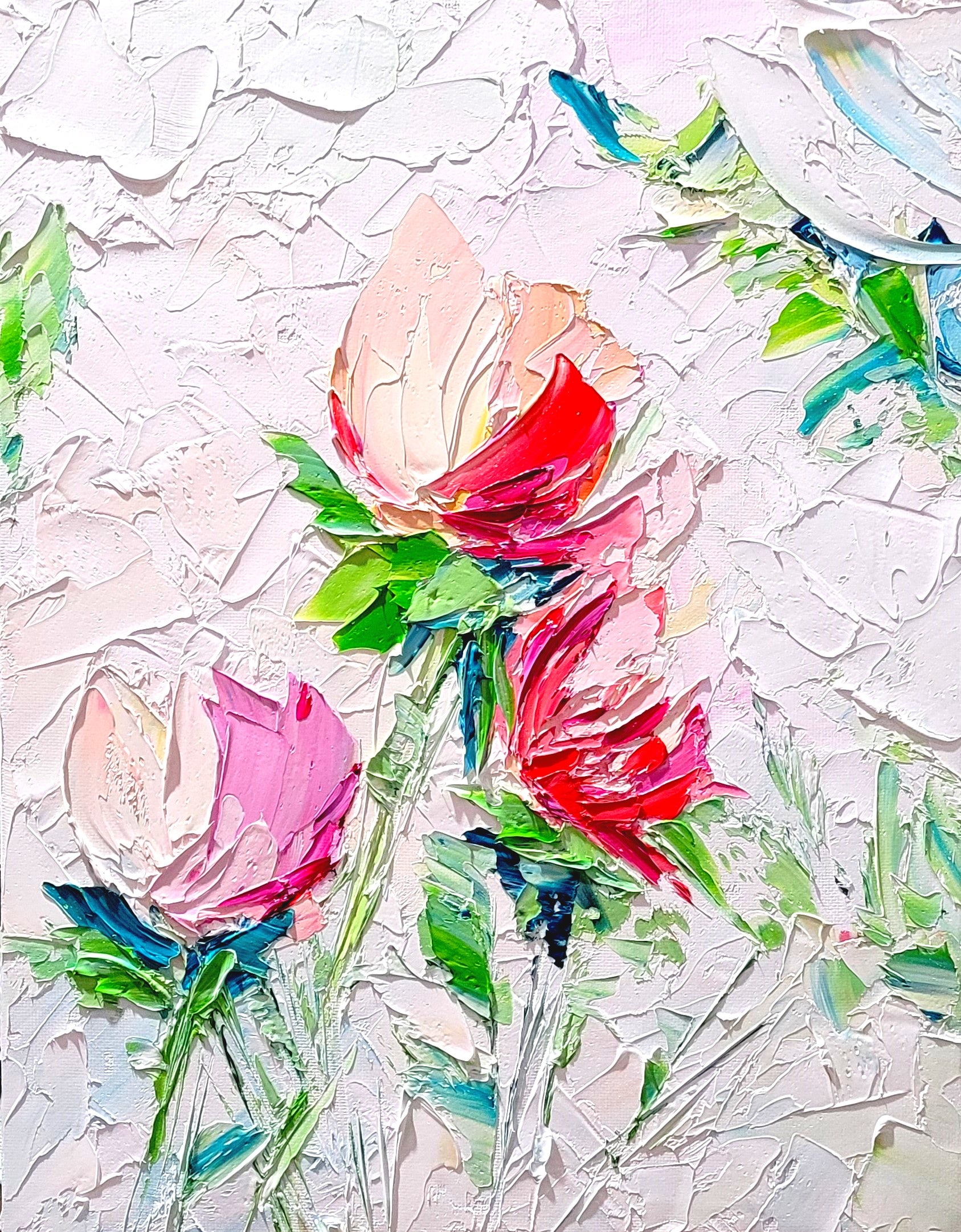 Blooming Beauty, Impasto Textured Floral Oil Painting on Canvas - Original Artwork for Living room