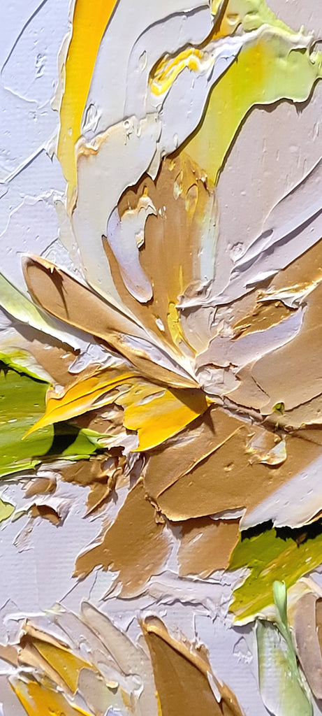 Gold Blooming Beauty, Impasto Textured Floral Oil Painting on Canvas - Original Artwork for Living room – Large – Oil on Canvas – {{ product.title }} canvas artwork by Tanya Mirelle – modern wall decor – original artwork for home, living room, office, or gallery – original artwork by BETSY-ART GALLERY