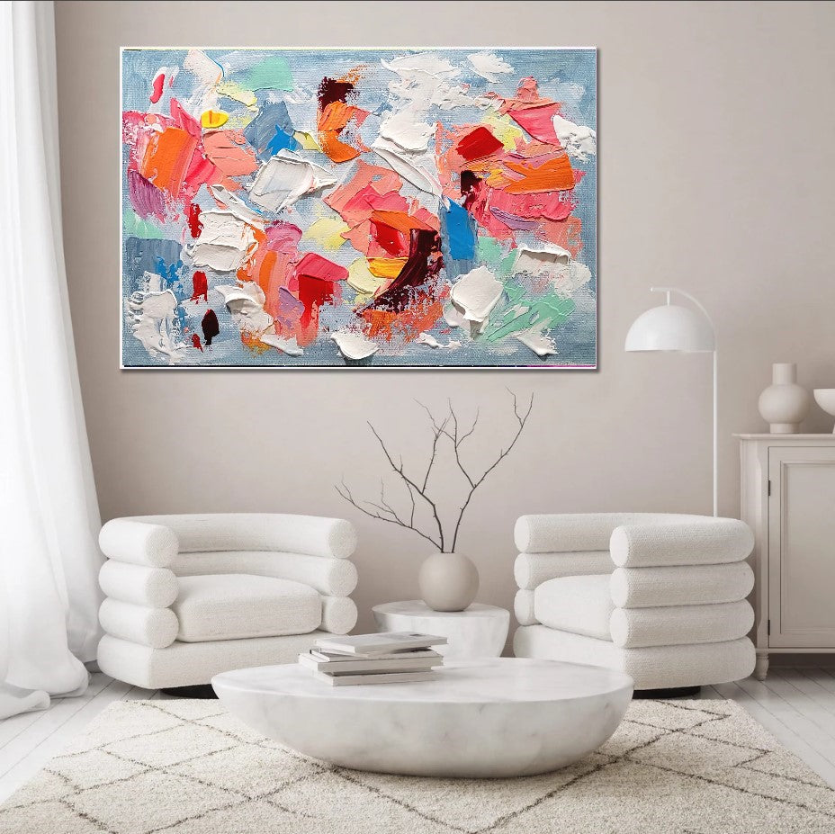 Colorful Chaos - Modern Abstract Impasto Acrylic Painting on Canvas, Vibrant Color Textured Wall Art