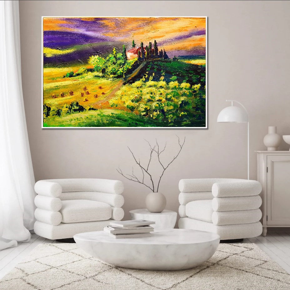 LARGE Abstract Impasto Oil Painting on Canvas, Toscana Italien Landscape, Textured Acrylic Art for Living room