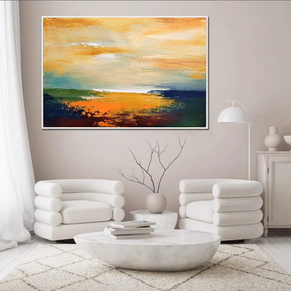 Modern Abstract Seascape Art, Sunset Impasto Oil Painting on Canvas for Bedroom, Living room