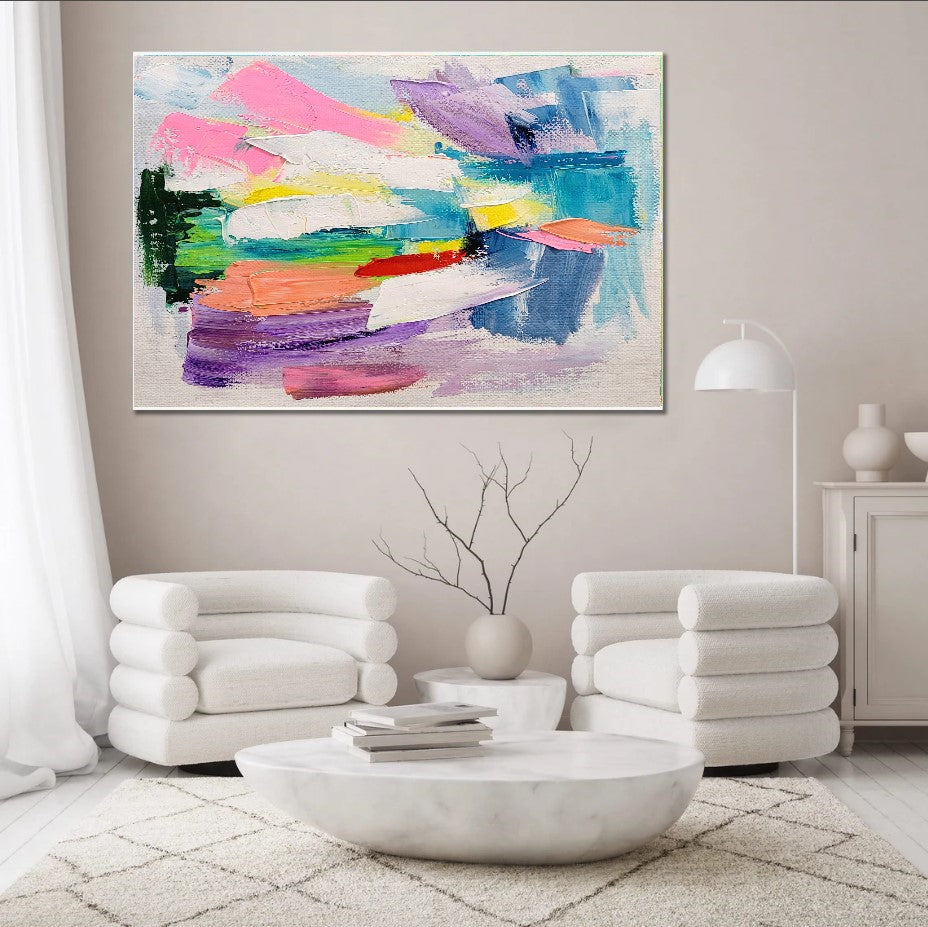 LARGE Pastel Colors Art, Abstract Impasto Oil Painting on Canvas, Modern Wall Art for Living room