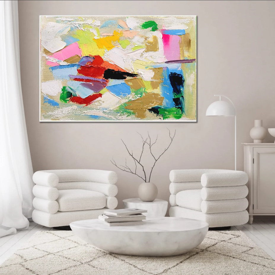 LARGE Abstract Impasto Oil Painting on Canvas, Vibrant Modern Wall Art for Living room