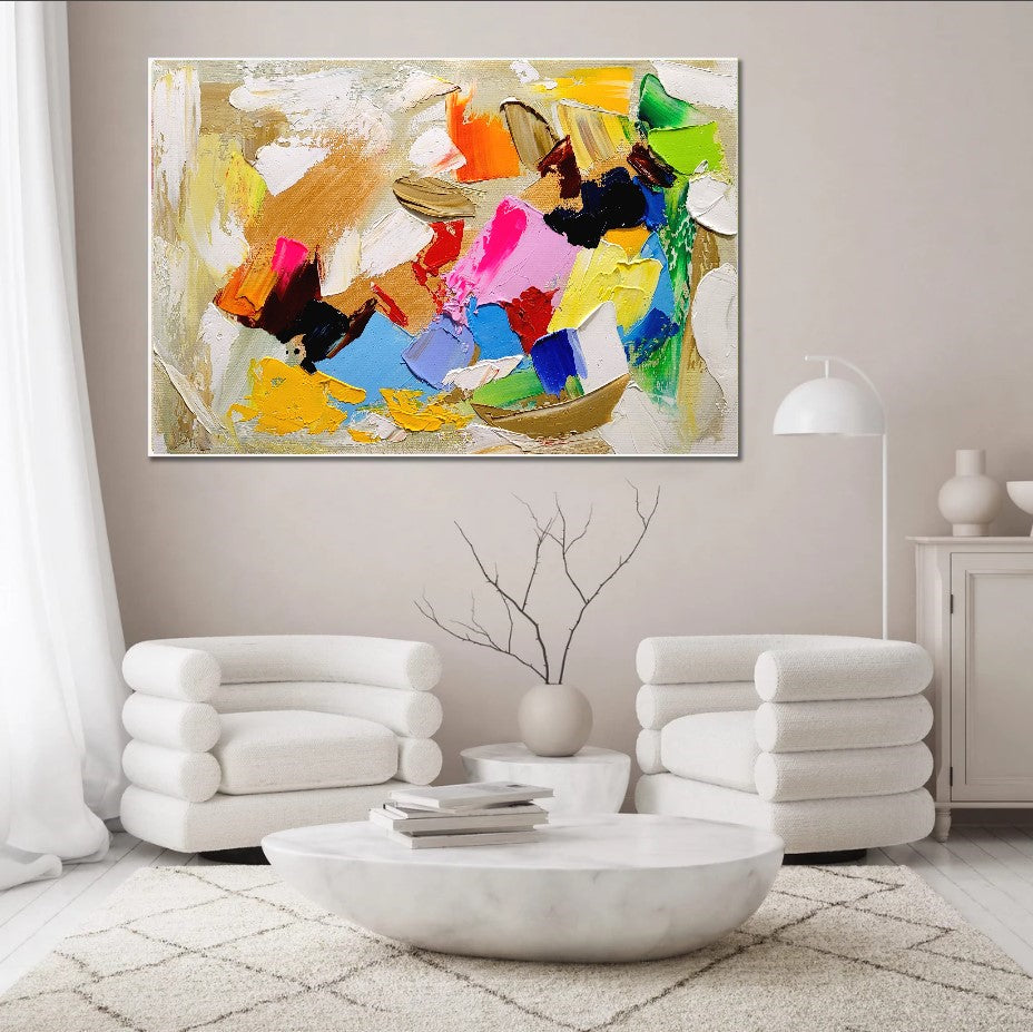 Modern Abstract Impasto Oil Painting on Canvas, Colorful Contemporary Art for Living room