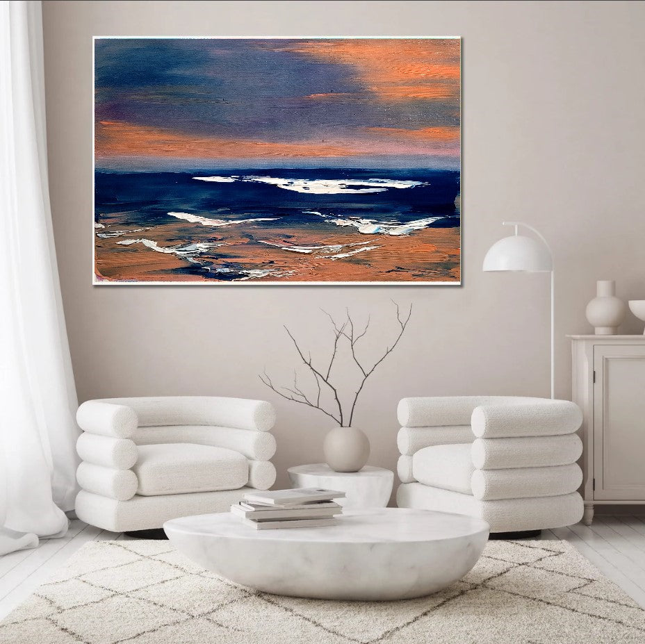 LARGE Abstract Seascape Impasto Oil Painting on Canvas, Modern Wall Art for Living room