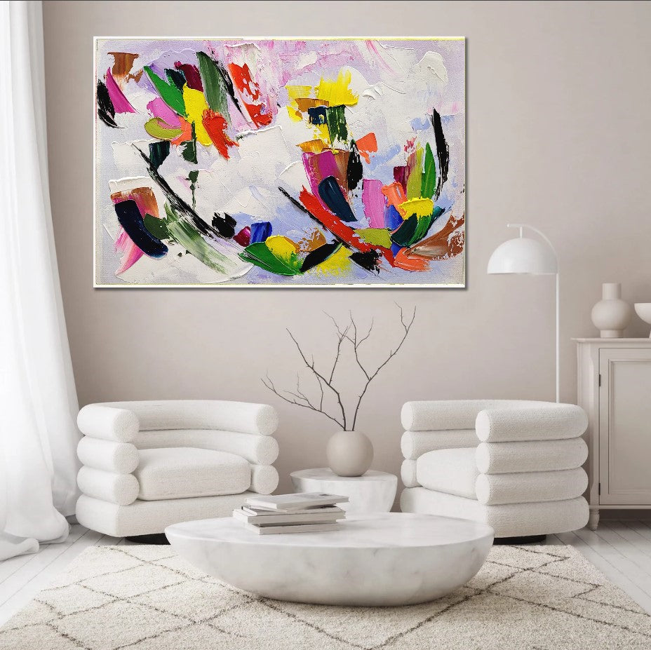 Modern Abstract Impasto Oil Painting on Canvas, Colorful Textured Wall Art for Living room