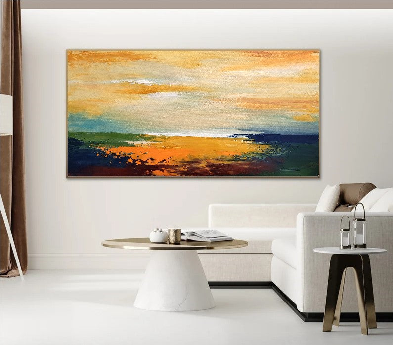 Modern Abstract Seascape Art, Sunset Impasto Oil Painting on Canvas for Bedroom, Living room