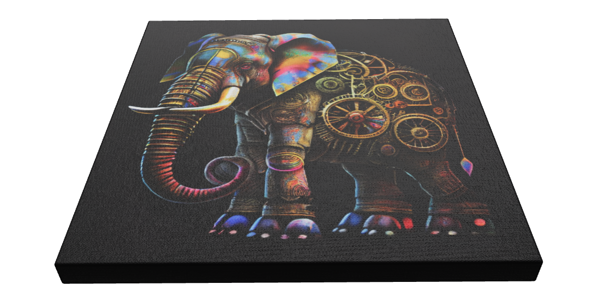 Mechanical Elephant / Stretched Printed Canvas / Unique Wall Art Print