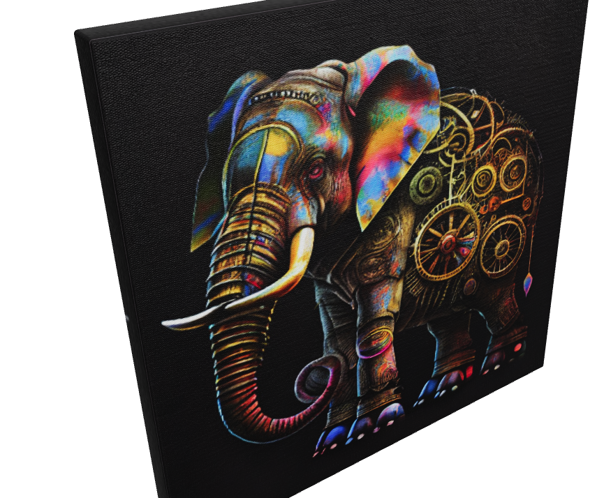 Mechanical Elephant / Stretched Printed Canvas / Unique Wall Art Print