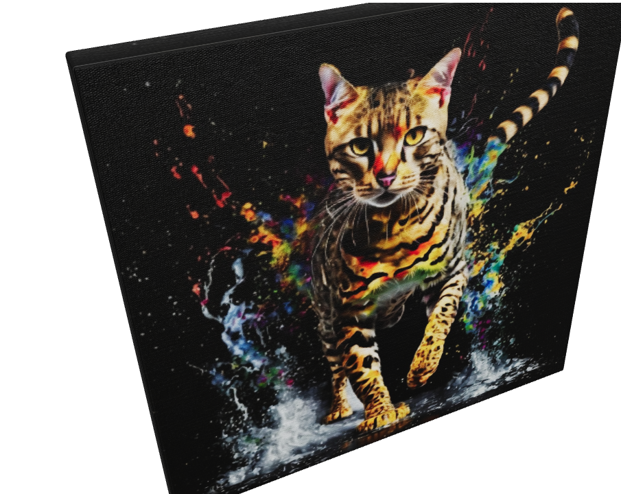 Bengal Cat Colorful Splash Canvas Print – Large – Oil on Canvas – {{ product.title }} canvas artwork by Tanya Mirelle – modern wall decor – original artwork for home, living room, office, or gallery – original artwork by BETSY-ART GALLERY